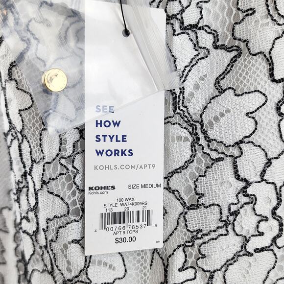 APT. 9 Sleeveless Top Medium Size Women's White Floral Printed Lace Blouse - Picture 12 of 16